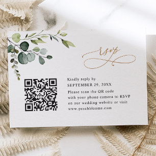 Qr Code Eucalyptus Greenery Gold Wedding RSVP Kaartje
