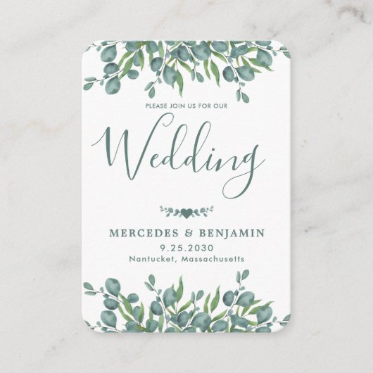 QR Code Eucalyptus Greenery Weddenschap Informatiekaartje (Voorkant)