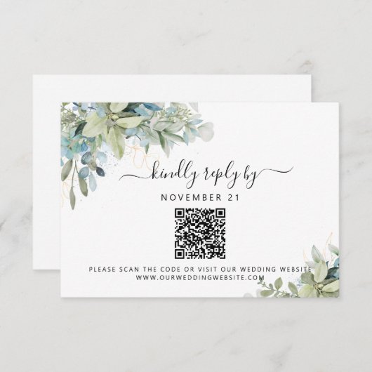 QR-code Eucalyptus Greenery Wedding RSVP (Voorkant / Achterkant)