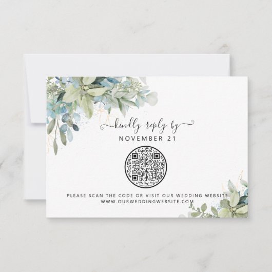 QR-code Eucalyptus Greenery Wedding RSVP Kaartje (Voorkant)