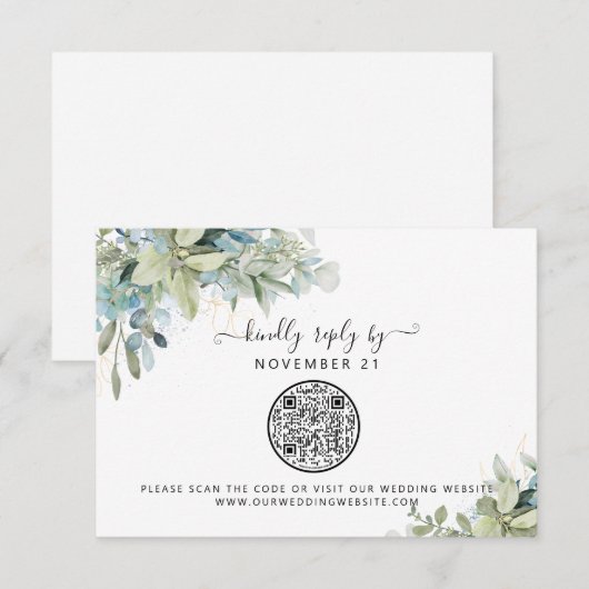 QR-code Eucalyptus Greenery Wedding RSVP Kaartje (Voorkant / Achterkant)