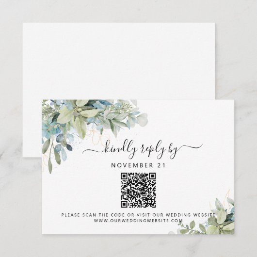 QR-code Eucalyptus Greenery Wedding RSVP Kaartje (Voorkant / Achterkant)