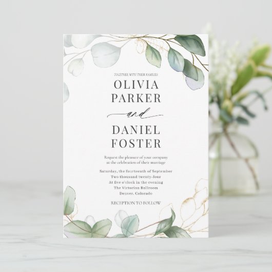 QR Code Eucalyptus Photo Greenery Wedding Kaart (Staand voorkant)