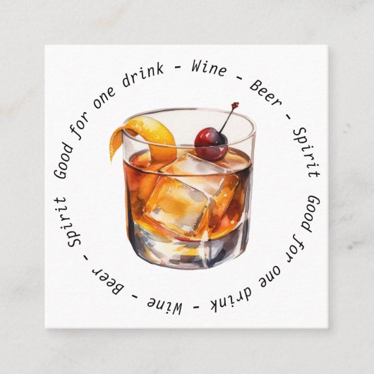 QR Code Event Cocktail Drink Voucher Vierkante Visitekaartje (Voorkant)