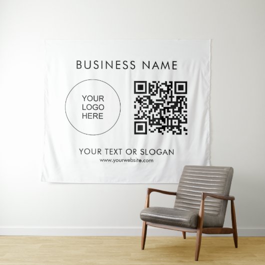 QR Code Event Seminar Party Logo Tekst Aangepast Wandkleed (In Situ (horizontaal))