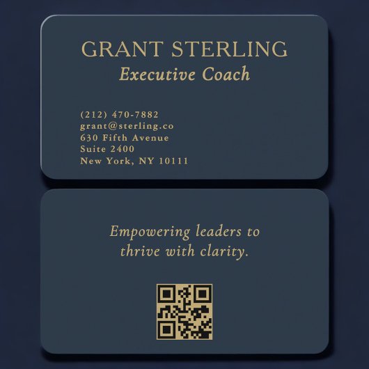 QR Code Executive Coach Navy Blue Goud Visitekaartje