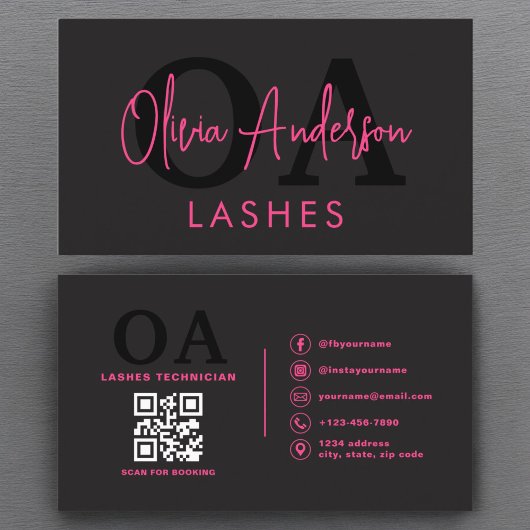 QR Code Eye Lashes Technician Hot Pink Black Visitekaartje