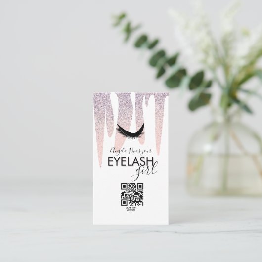 QR CODE Eyelash Girly Pink Glitter Driving Visitekaartje (Staand voorkant)