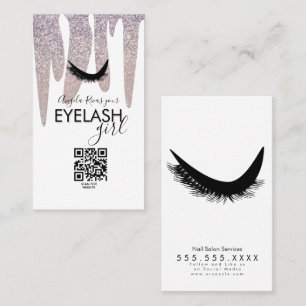QR CODE Eyelash Girly Pink Glitter Driving Visitekaartje
