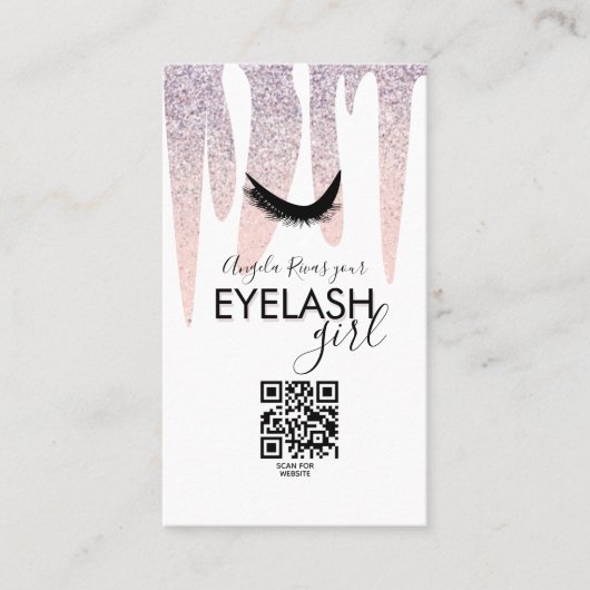 QR CODE Eyelash Girly Pink Glitter Driving Visitekaartje (Voorkant)