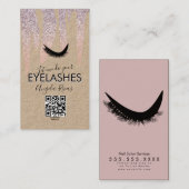 QR CODE Eyelashes Roze Glitter Dripping Rustige B Visitekaartje (Voorkant / Achterkant)