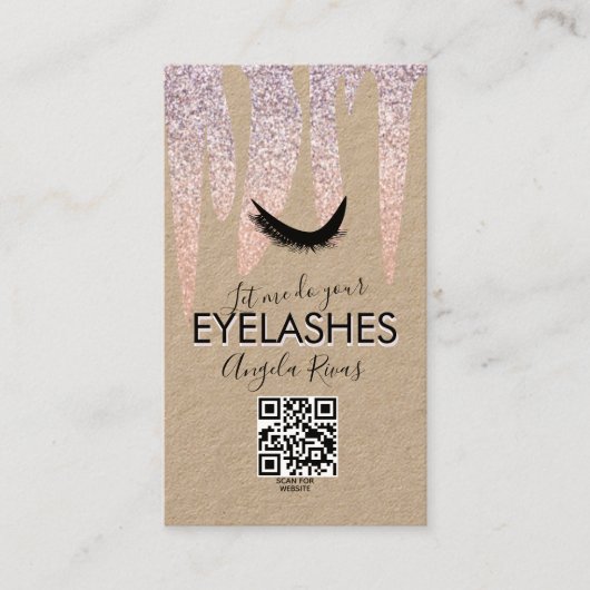 QR CODE Eyelashes Roze Glitter Dripping Rustige B Visitekaartje (Voorkant)
