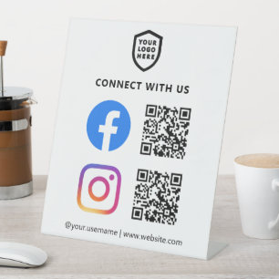 QR-code Facebook en Instagram White Simple Reclamebord Met Voetstuk