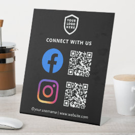 QR-code Facebook en Instagram | Zwart eenvoudig Reclamebord Met Voetstuk