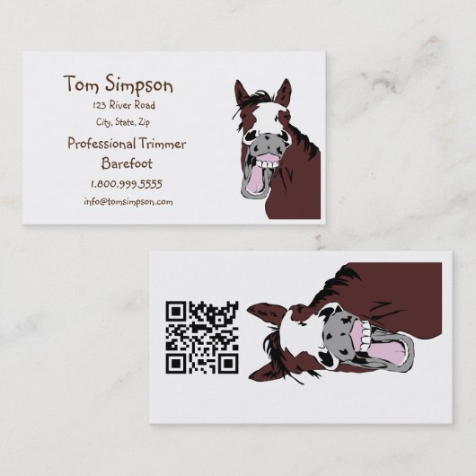 QR Code Farrier Trimmer Happy Horse Business Card Visitekaartje (Voorkant / Achterkant)