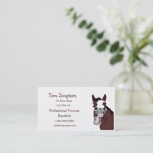 QR Code Farrier Trimmer Happy Horse Business Card Visitekaartje (Staand voorkant)