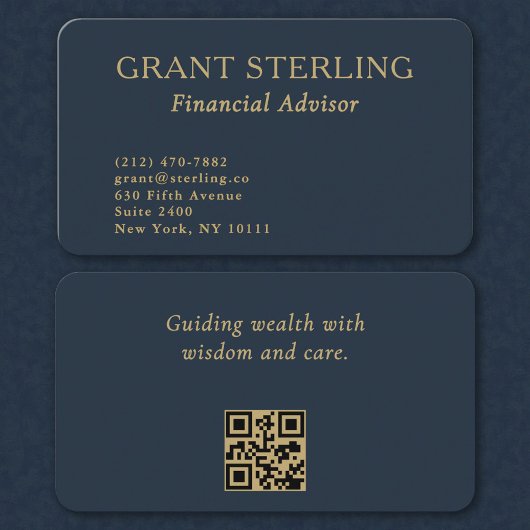QR Code Financial Advisor Minimal Navy Blue Gold  Visitekaartje