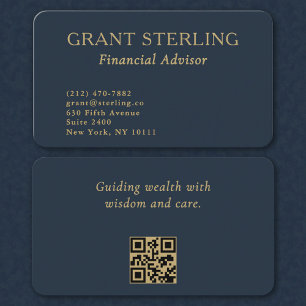 QR-code financieel adviseur Minimaal Navyblauw Gou Visitekaartje