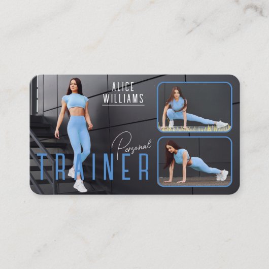 QR Code Fitness Blauw & Grijs Personal Trainer Fot Visitekaartje (Voorkant)