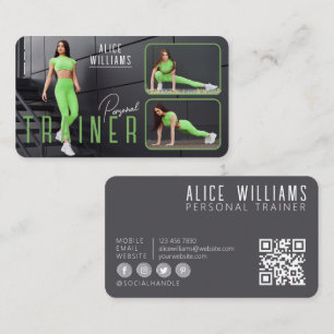 QR Code Fitness Groen Grijs Personal Trainer Foto Visitekaartje