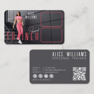 QR Code Fitness Roze & Grijs Personal Trainer Foto Visitekaartje