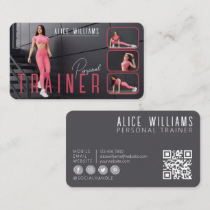 QR Code Fitness Roze & Grijs Personal Trainer Foto Visitekaartje