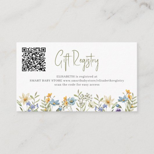 QR code floral baby shower cadeau register Informatiekaartje (Voorkant)