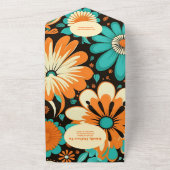 QR Code Floral Groovy Retro bruiloft All In One Uitnodiging (Buitenkant)