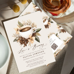 QR Code Floral Love is Brewing Vrijgezellenfeest Kaart