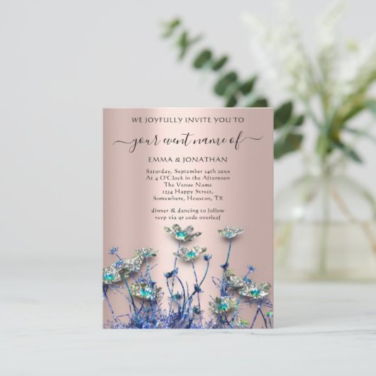 QR CODE Floral Meadow Wildflower Blue Roos (Staand voorkant)