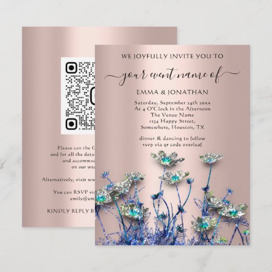 QR CODE Floral Meadow Wildflower Blue Roos (Voorkant / Achterkant)