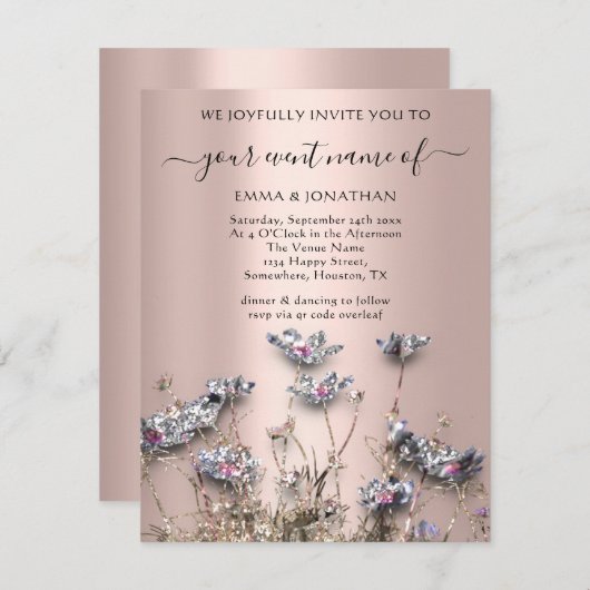 QR CODE Floral Meadow Wildflower Greenery Roos (Voorkant / Achterkant)