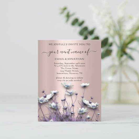 QR CODE Floral Meadow Wildflower Paars Roos (Staand voorkant)