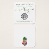QR Code Floral Pineapple Weddenschap Vierkante Visitekaartjes (Voorkant /achterkant)