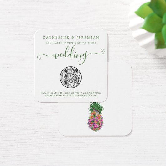 QR Code Floral Pineapple Weddenschap Vierkante Visitekaartjes (Bureau)