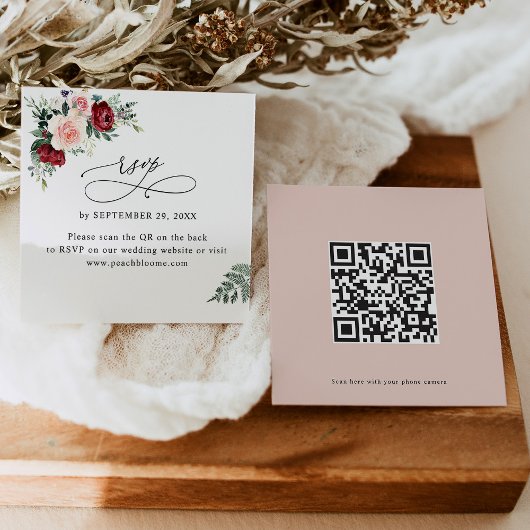 QR Code Floral Wedding Online RSVP-kaarten Vierkante Visitekaartje