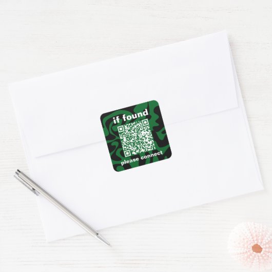 QR Code forest green groovy lost found Vierkante Sticker (Envelop)