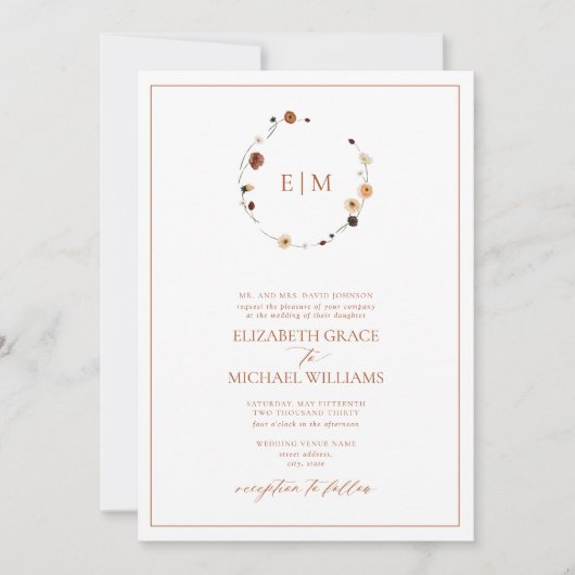 QR-code Formeel gebrand Oranje bloemkolenmonogram Kaart (Voorkant)