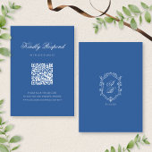QR-code Formele Blauwe Monogram Crest Script Weddi RSVP Kaartje