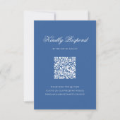 QR-code Formele Blauwe Monogram Crest Script Weddi RSVP Kaartje (Voorkant)