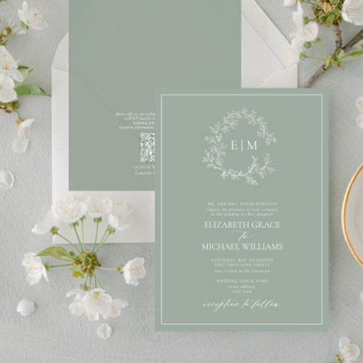 QR-code Formele grijze groene luike-nagelstop mono Kaart