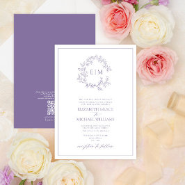 QR Code Formele lavender Leafy Crest Monogram Kaart