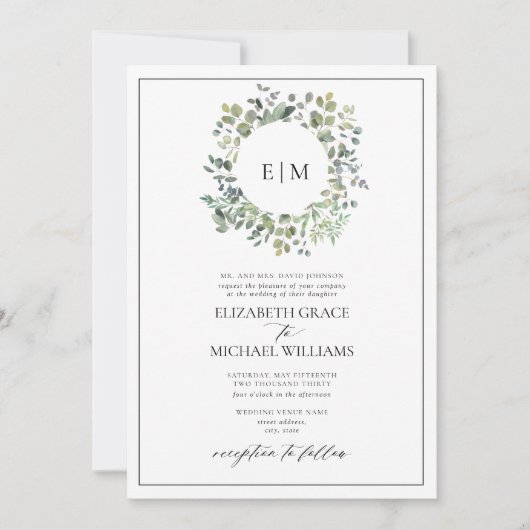 QR-code Formele Sage Groene Eucalyptusmonogram Kaart (Voorkant)