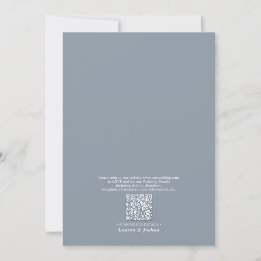 QR Code Formele tast Blue Classic Script Weddensch Kaart (Achterkant)