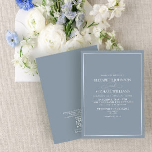 QR Code Formele tast Blue Classic Script Weddensch Kaart