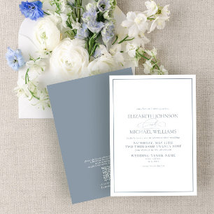 QR Code Formele tast Blue Classic Script Weddensch Kaart