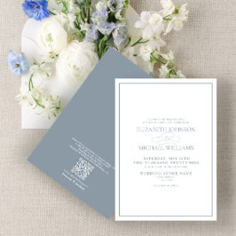 QR Code Formele tast Blue Classic Script Weddensch Kaart