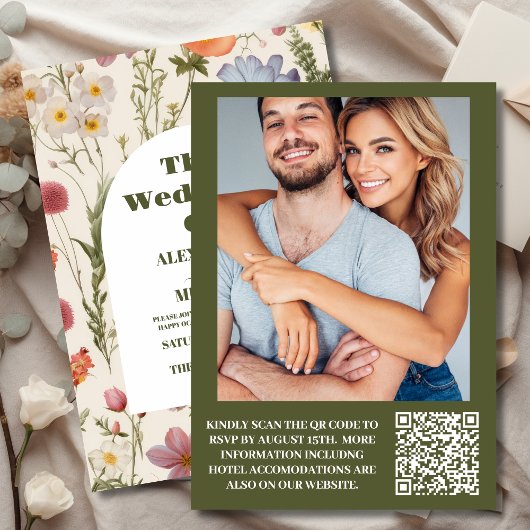 QR Code Foto Boho Wildflower Botanische bruiloft Kaart
