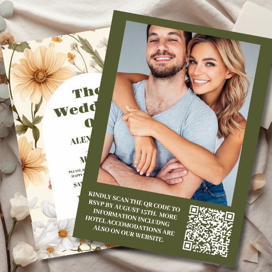 QR Code Foto Boho Wildflower Botanische bruiloft Kaart