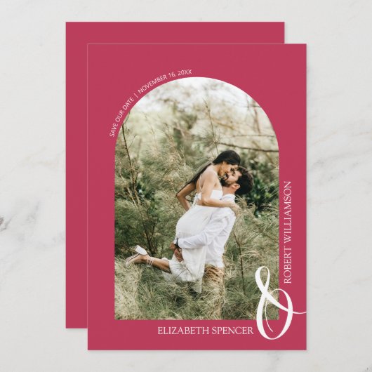 QR-code Foto bruiloft Magenta Save The Date (Voorkant / Achterkant)